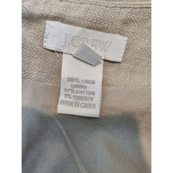 J Crew 100% Linen Pencil Skirt Womens Size 4 Lined Herringbone Side Stripe Tan - Picture 7 of 9